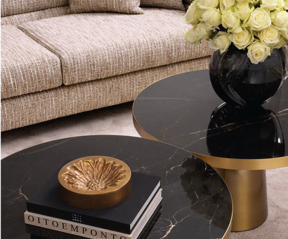 black coffee tables, luxury design, gold base