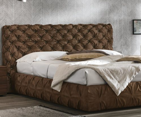 capitone double bed,  brown capitone bed for indoor use, capitone krevati gia esoteriko xoro, capitone krevati mikro kafe