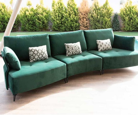 red stylish sofa with wooden legs, modern minimal style sofa with cushions, kokkinos kanapes me xilina podia,