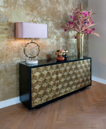 luxury gold cube shaped buffet sideboard