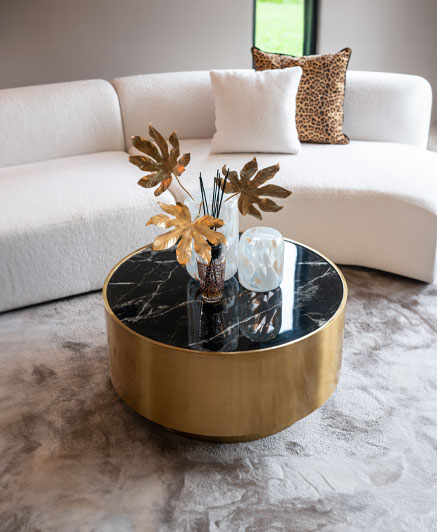 Coffee table Cossai 80Ø x 40H (Gold - Black Marble Top)