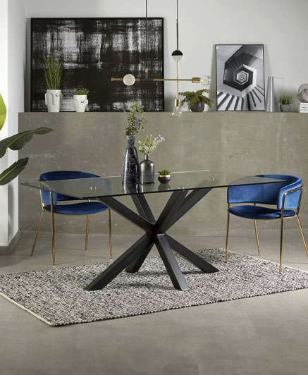 C436C07 - Argo glass table with steel black legs - 160cm x 90cm x 75hcm