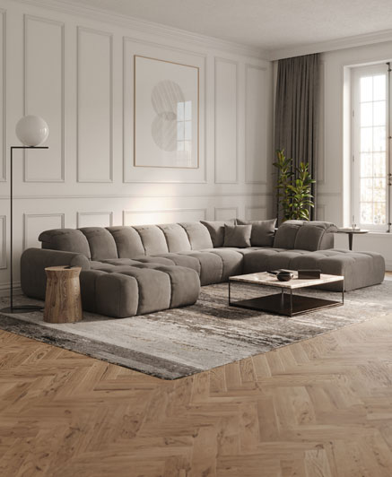 BULLET CORNER SOFA SET 1/ LEFT AND RIGHT - 297 X 279 X 80(102) LEFT-GREY / RIGHT - BEIGE