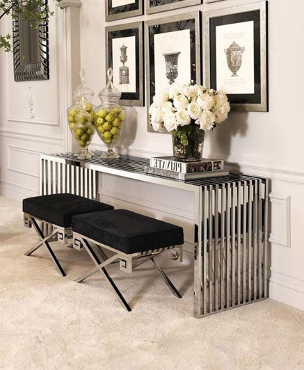 CONSOLE TABLE CARLISLE XL l Item no 105451 Polished stainless steel L. 220 | W. 55 | H. 76 cm