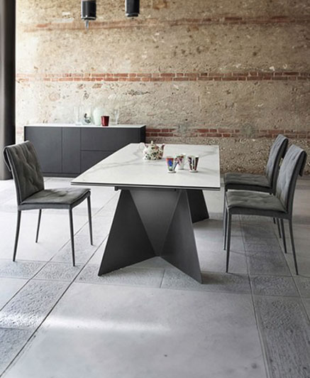 EUCLIDE - F DINING TABLE WITH CERAMIC TOP - ALABASTROO BAMBOO AND BLACK BASE - 240 X 110 X 75H