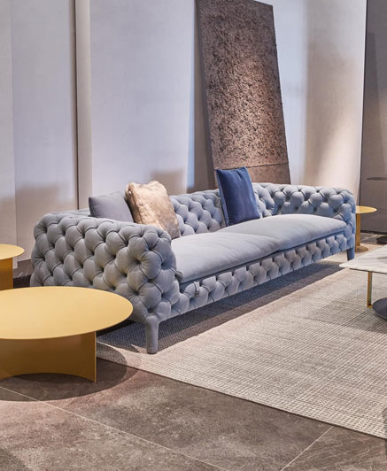 CAPITONE SOFA IN NUBOOK AND VELVET - 247 X 100 X 66H