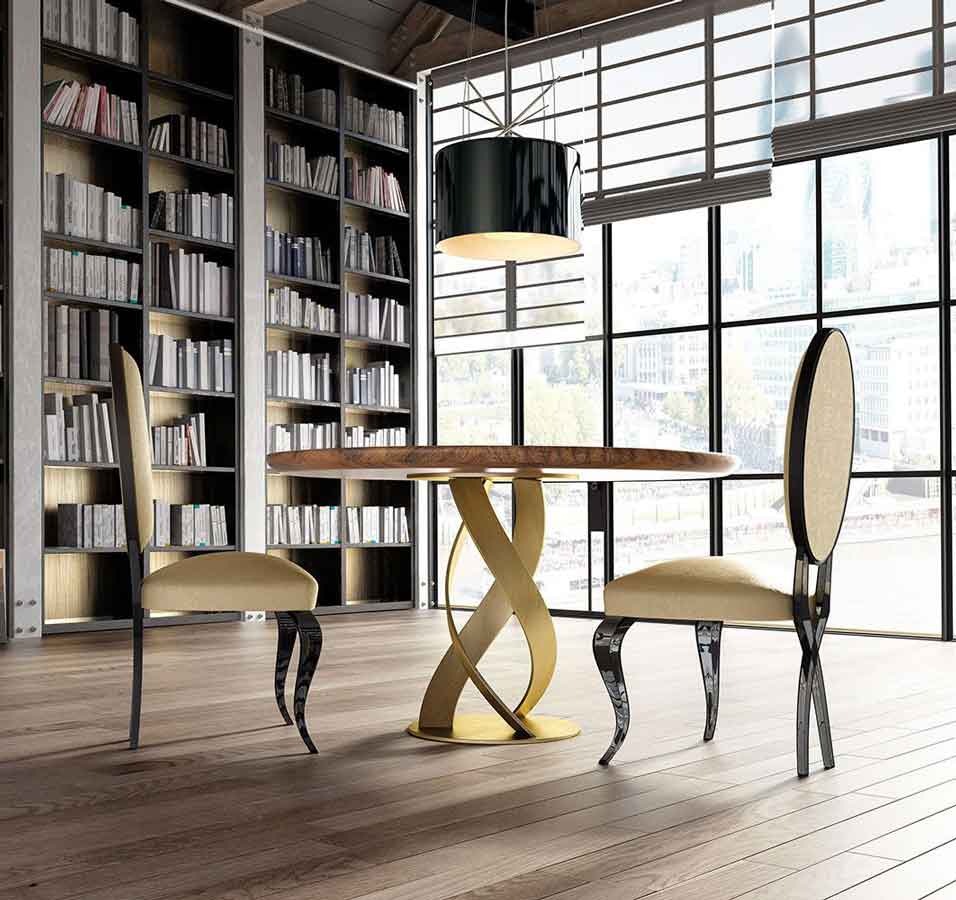 table, modern table, gold legs table,round table, trapezi, chairs, beiz chairs, karekles, bookshelf, dining table, kitchen table, andreotti, andreotti furniture, epipla, furniture, limassol, cyprus