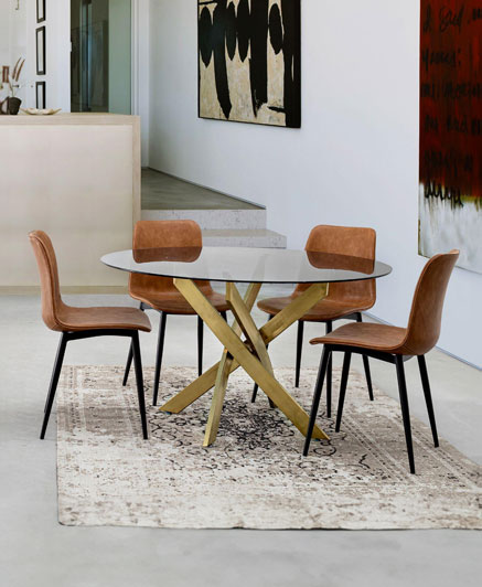 GEORGE GREY ROUND TOP DINING TABLE IN GOLD  STAINLESS STEEL LEGS D120 X 75H