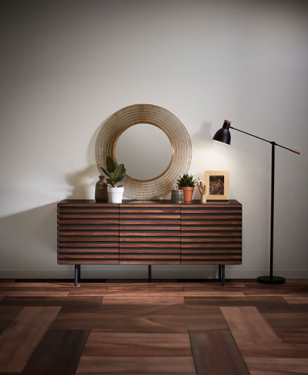 MH001L02 - Kesia 2 door sideboard in walnut veneer with graphite structure - 162cm x 45cm x 74hcm