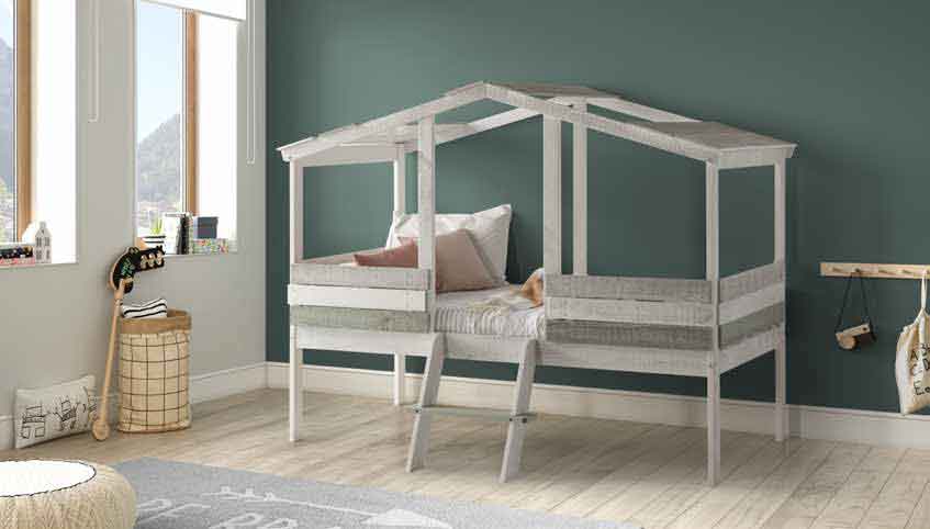 anipsomeno krevati se sximatismo spitiou me skala enomeni, kids bed in grey shades colors wwith stairs, 