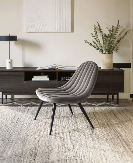 CC2209JU03 - Marlene grey velvet chair with steel black legs - 60 x 73 x 77hcm