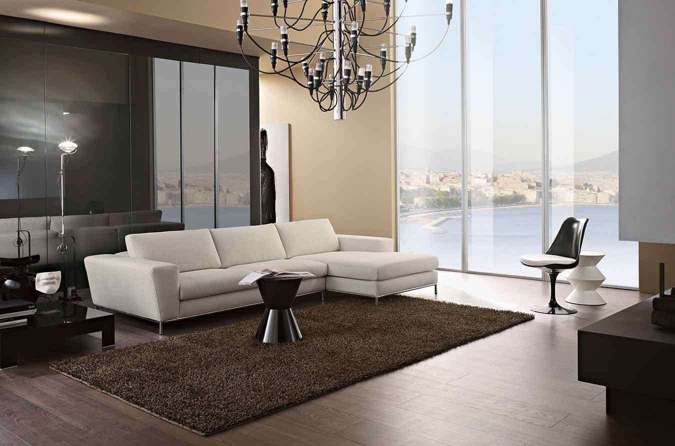 aspros ifasmatinos kanapes, chaise long sofa white color, white color fabric sofa with silver legs, silver legs sofa, comfy white sofa, stylish modern white sofa silver legs,
