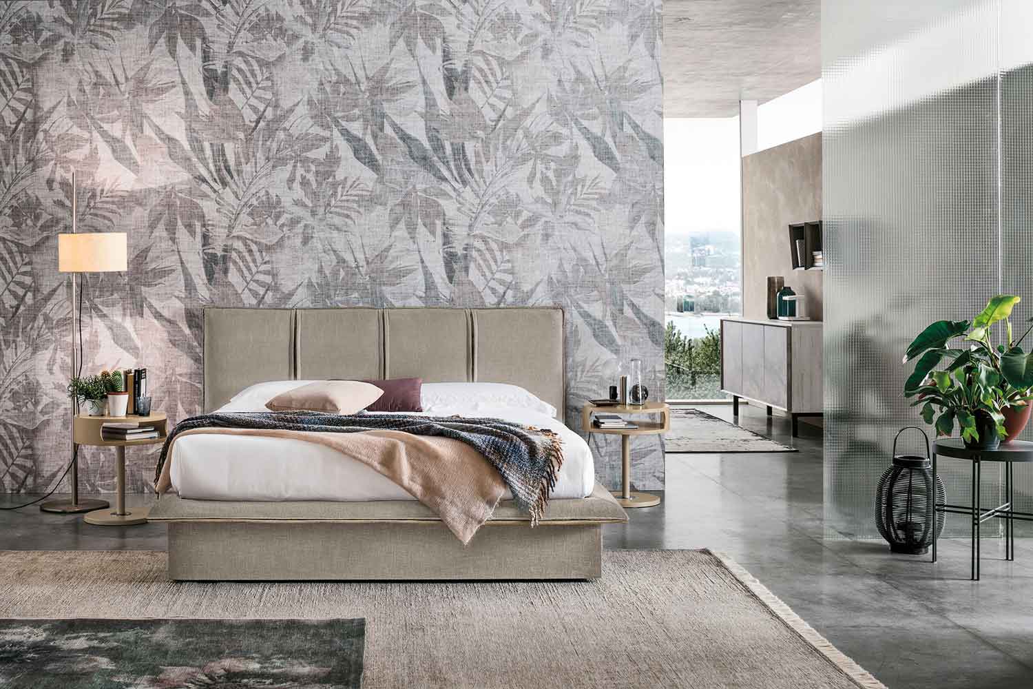 grey leather and fabric bed, modern grey bed, high headboard with small legs bed, dermatini kefalaria krevatiou, kids bed, 